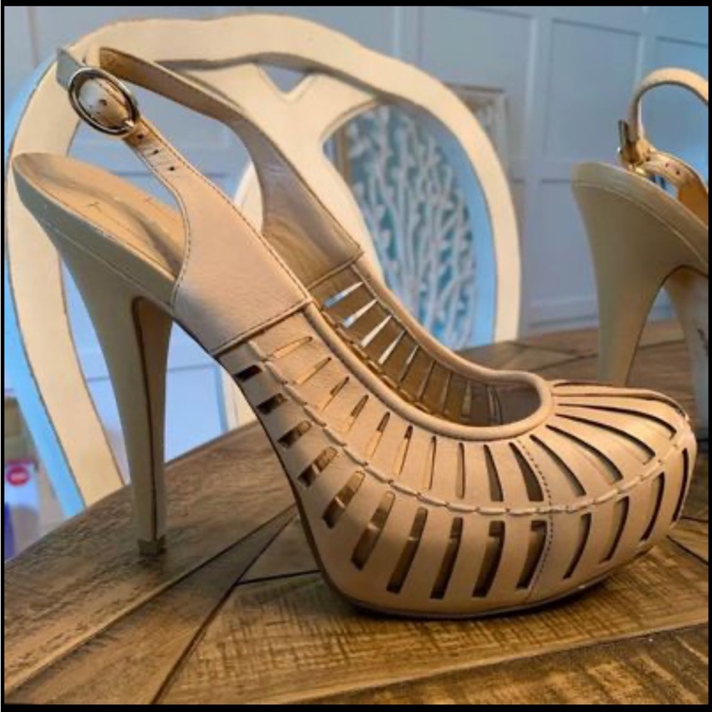 BCBG sling back platform heels